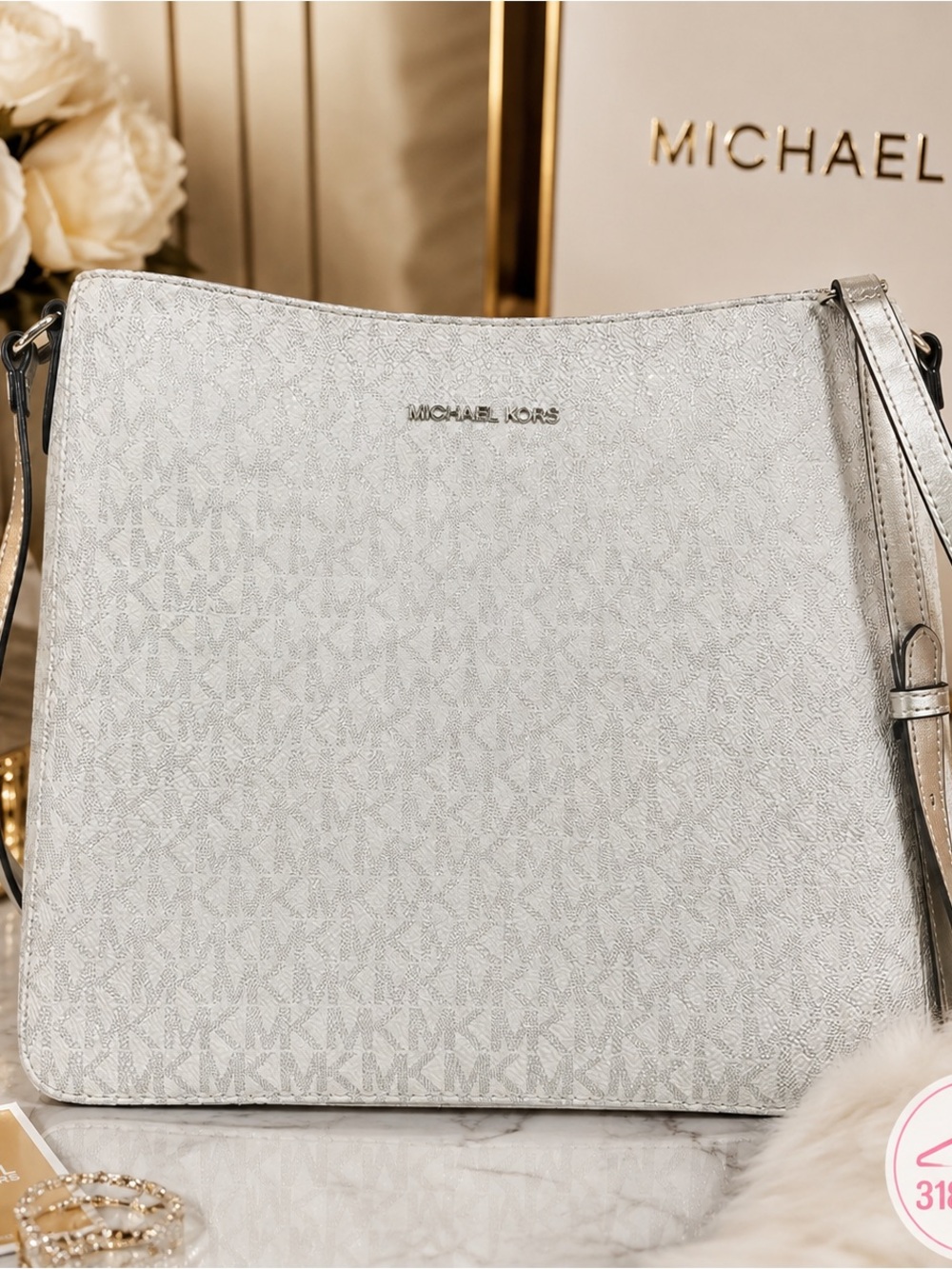 Michael Kors Pearl White Logo Crossbody Shoulder Bag - Slightly used